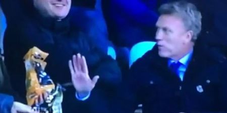 Vine: David Moyes receives red card, eats some crisps from fans in the stand
