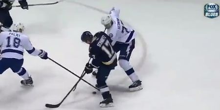 Video: Ice hockey player kicks puck through defender to complete sensational individual goal