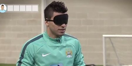 Video: Sergio Aguero takes on David Villa in a penalty shootout… blindfolded
