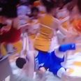 VINE: Unlucky cheerleader wiped out by failed lay-up attempt
