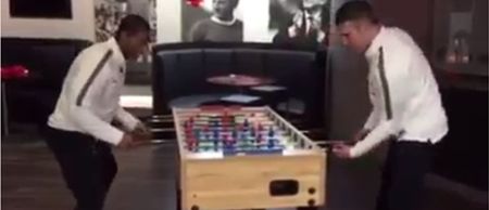 VIDEO: Robin van Persie is using up all his goals on the Fussball table against Antonio Valencia