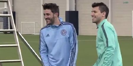 Video: Sergio Aguero and David Villa getting competitive again with a crossbar challenge