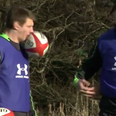 Video: Dan Biggar gets a rugby ball to the face after some Richard Hibbard mischief