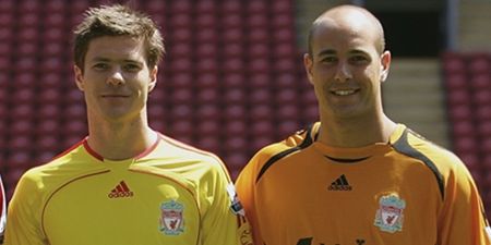 PIC: Pepe Reina and Xabi Alonso are happy out watching the Liverpool game from Germany