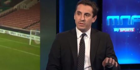 Pic: Gary Neville appears to be playing rugby for England’s U-20s tonight