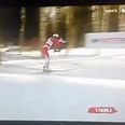 Video: Cross country skiiing fan runs straight into tree while trying to keep up with action