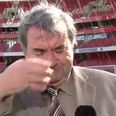 VIDEO: BBC commentator Jonathan Pearce got an unexpected soaking at the Emirates earlier