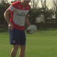Oval or round, Olivier Giroud doesn’t care as he plays keepy uppies with rugby ball
