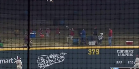 Video: Fan tries to catch home run baseball – In his visor…