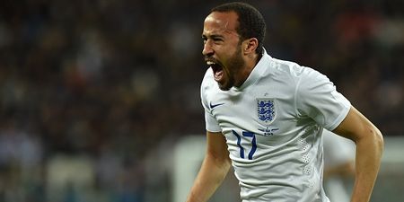 PIC: Andros Townsend wasted no time in rubbing his England goal into Paul Merson’s face