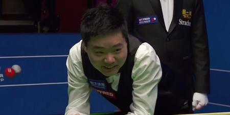 Video: Ding Junhui pots a blue after forgetting he’s on for a 147