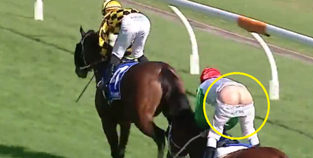 Video: Jockey completes race with pants pulled down after embarrassing wardrobe malfunction