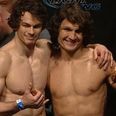 GIF: They will fight. But first Olivier Aubin-Mercier and David Michaud share some muffins