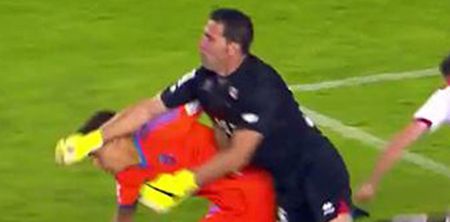 GIF: Rodrigo sent off for retaliating to being punched twice by goalkeeper