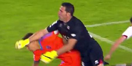 GIF: Rodrigo sent off for retaliating to being punched twice by goalkeeper