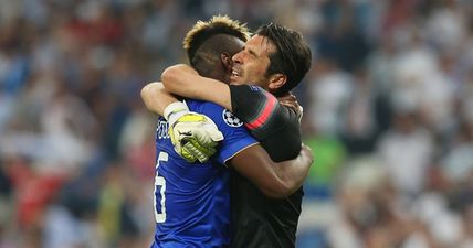 PIC: Gianluigi Buffon was within a whisker of mauling the face off the referee last night