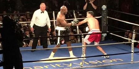 WATCH: Something tells us that Evander Holyfield wasn’t trying his hardest in charity fight with Mitt Romney