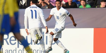 A Man United youngster blasted home a cracking volley for England U21s tonight