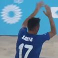 Video: Brilliant beach soccer bicycle kick fires up Baku Games