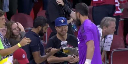 VIDEO: Toronto goalkeeper is gasping for a pint so supporter helps him out