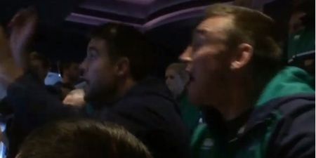 WATCH: Irish rugby team go crazy as Conor McGregor sends Chad Mendes sprawling
