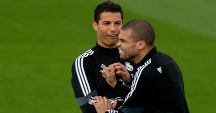 VIDEO: If cards were given in training, Pepe would be in trouble after crunching Cristiano Ronaldo