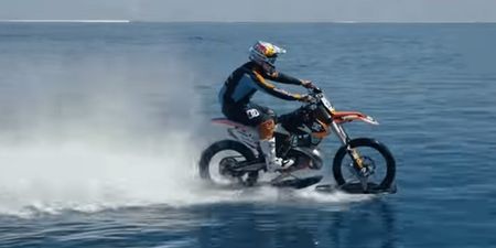 VIDEO: Nothing to see here, just a motorcyclist surfing a few waves… on his stunt bike