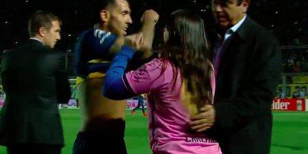 VIDEO: Good-guy Carlos Tevez knows exactly how to deal with unexpected pitch invaders