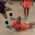 NASTY: Female futsal player almost gets her head kicked clean off