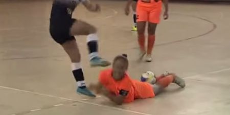 NASTY: Female futsal player almost gets her head kicked clean off