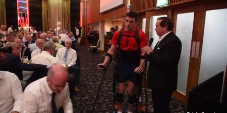 Video: Inspirational scenes as Jamie Wall walks using Exo-skeleton at Cork event