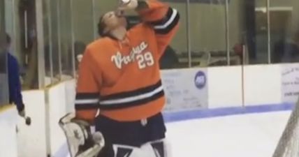 VIDEO: Downing a beer midway through an ice hockey game doesn’t go down well with referees