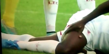 WATCH: Cumbersome Simon Mignolet stands on an already injured Kolo Toure