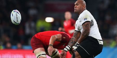 Fijian rugby player crys his eyes out as emotion of playing in World Cup becomes all too much