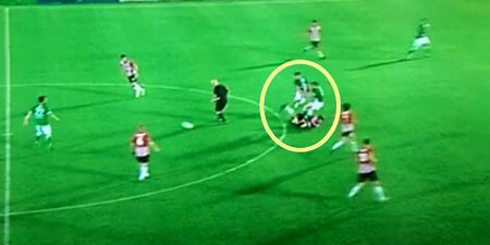 VINE: Derry City captain sends two Cork City players skyward with crunching tackle