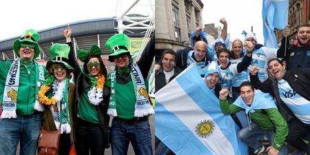 Classy Irish rugby fan with nice touch of sportsmanship to Argentina fans after World Cup loss
