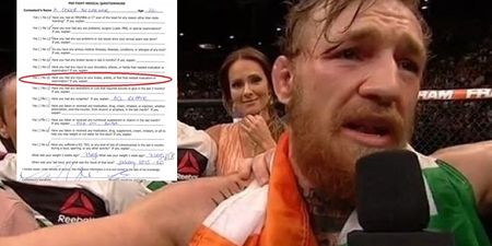 PIC: Proof that Conor McGregor fibbed on his UFC 189 pre-fight medical to get clearance