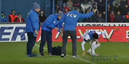 VIDEO: Gheorghe Hagi flings his own player back onto the pitch after time-wasting stunt
