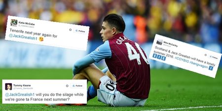 Irish fans took a golden opportunity to troll England’s Jack Grealish last night