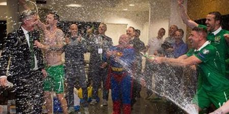 PIC: John Delaney got absolutely soaked by booze in dressingroom celebrations