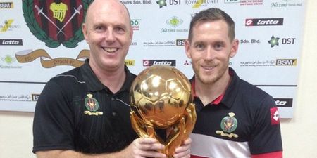An Ireland international has added a Singapore League title to his medal collection
