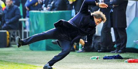 VIDEO: Roberto Mancini slips on his hoop trying to kick ball