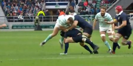 WATCH: Jamie Roberts flattens college student with brutal charge