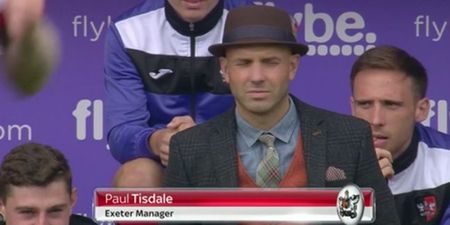 Exeter manager explains how he’s “feeling the b******s” in his unique touchline attire