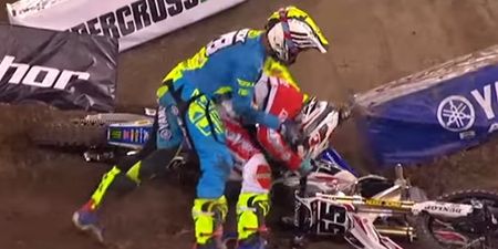 Video: Motocross rider viciously attacks rival after crashing out of race
