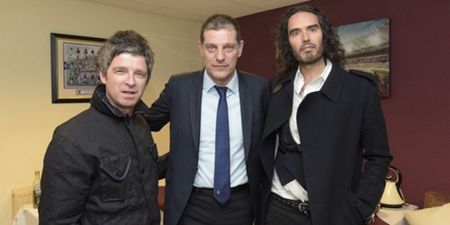 Liam Gallagher trolls his brother for getting cosy with Russell Brand at Upton Park