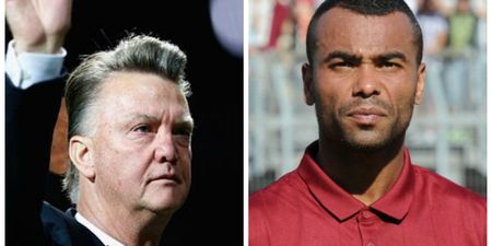 Louis van Gaal playfully slaps a journalist when asked about a move for Ashley Cole