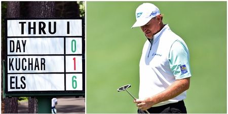 Ernie Els manfully attempts to explain six-putting from inside three feet