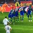 Watch: Wolfsburg make an absolute mess of defending Cristiano Ronaldo’s free-kick