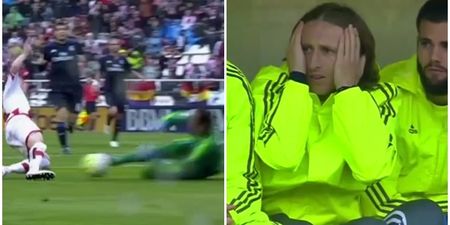 WATCH: Luke Modric’s entirely appropriate reaction to this studs-up Keylor Navas challenge